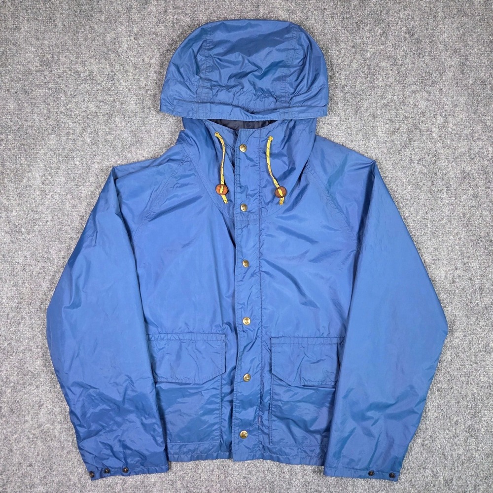 Vintage 80s Columbia Waterproof Jacket Mens M Blue Hooded Parka Nylon Shell